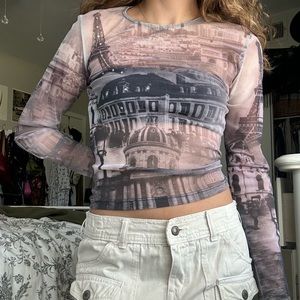 Vintage mesh long sleeve top